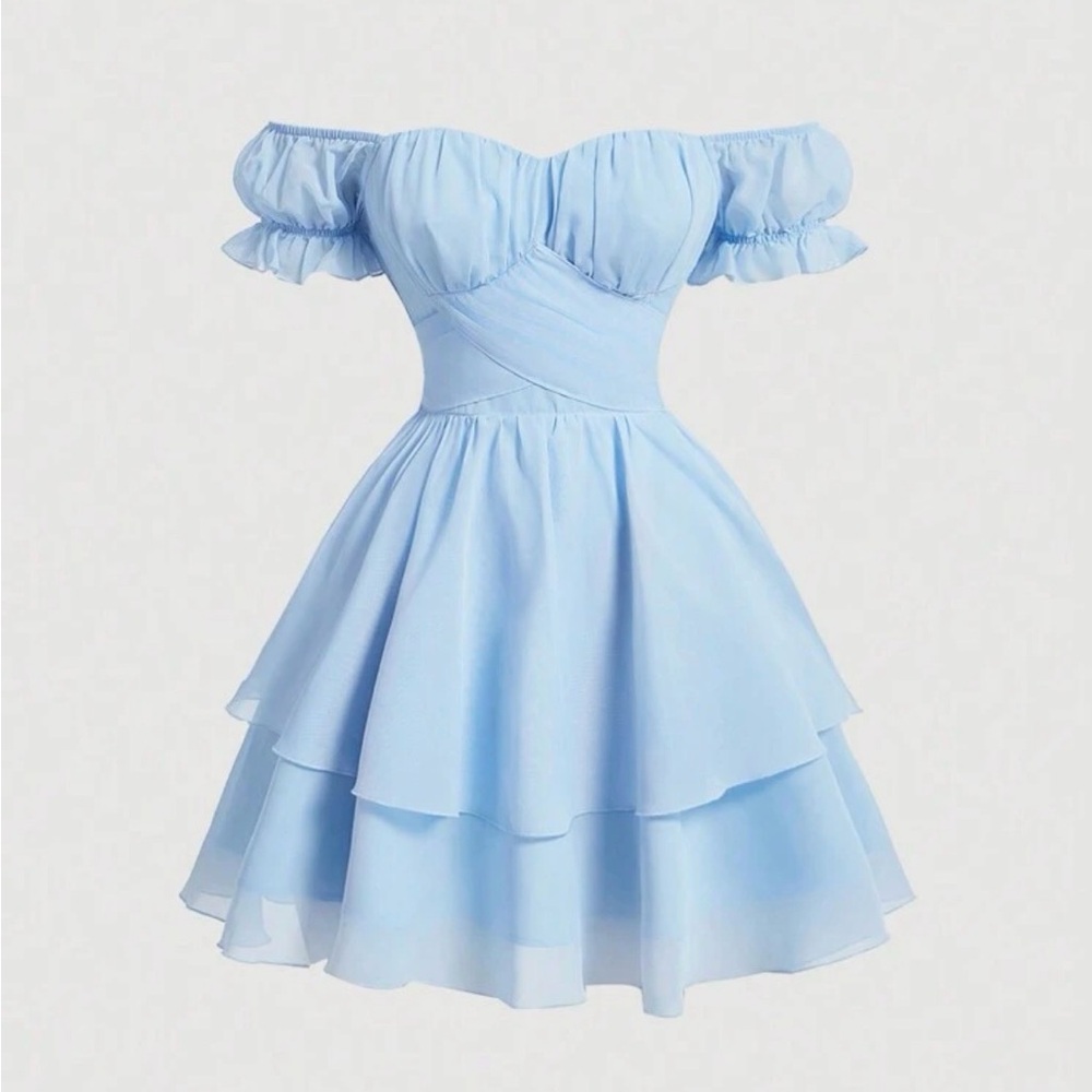 Light Blue Off-Shoulder Mini Dress